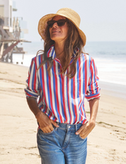 RELAXED BUTTON-UP RED BLUE CREAM STRIPE