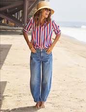 RELAXED BUTTON-UP RED BLUE CREAM STRIPE