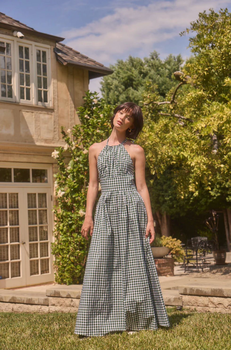 PRISCILLA HALTER GREEN GINGHAM