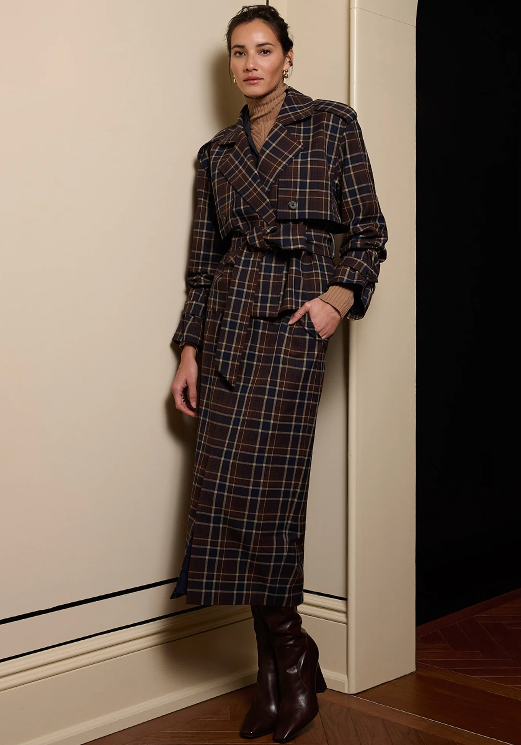CHARLES TRENCH TOFFEE PLAID