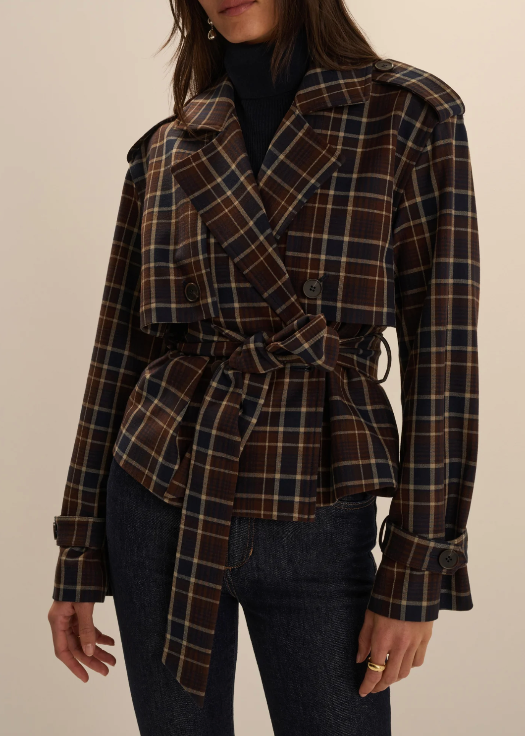 CHARLES TRENCH TOFFEE PLAID