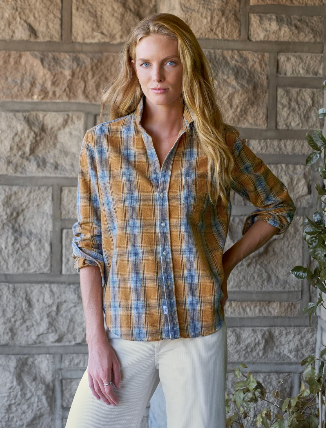EILEEN GOLD & BLUE LARGE PLAID