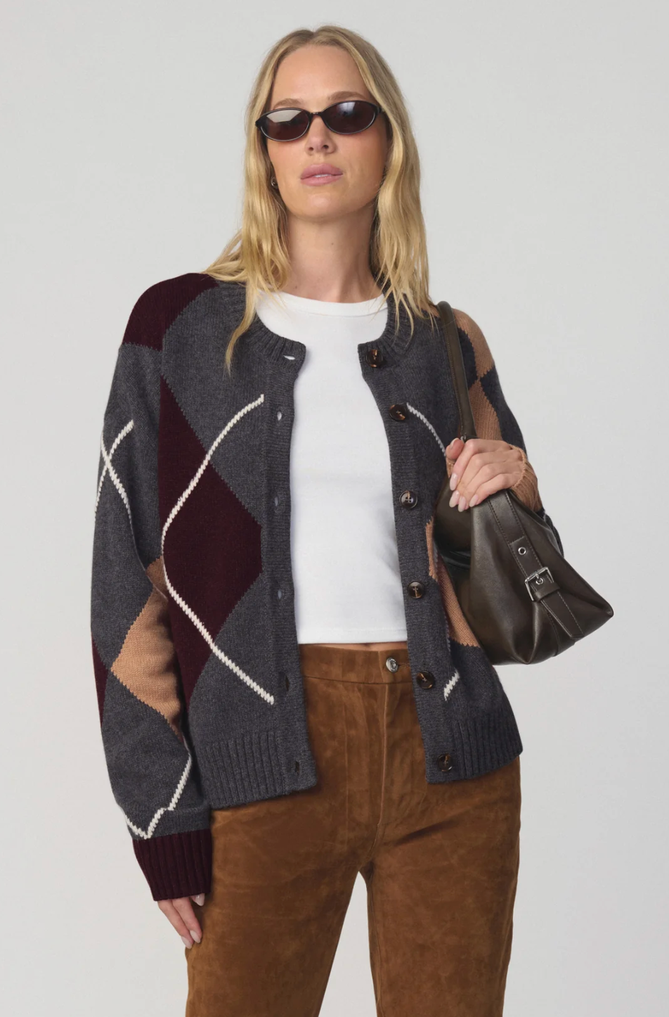 THE RELAXED CARDIGAN CHARCOAL ARGYLE