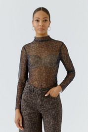 SHEER TOP DARKBROWN GREY LEOPARD