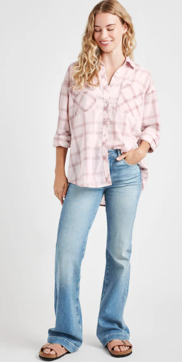 MACIE PLAID BUTTON DOWN ROSE