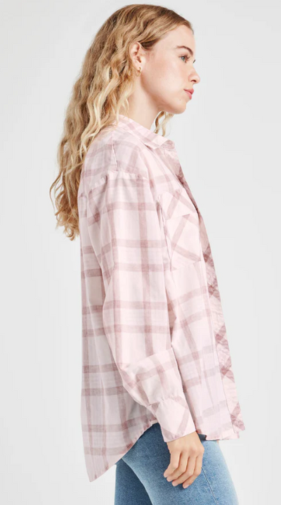 MACIE PLAID BUTTON DOWN ROSE