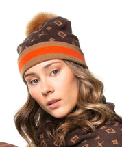 KNIT MONOGRAM BEANIE BROWN