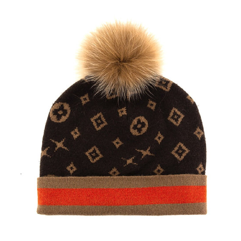 KNIT MONOGRAM BEANIE BROWN